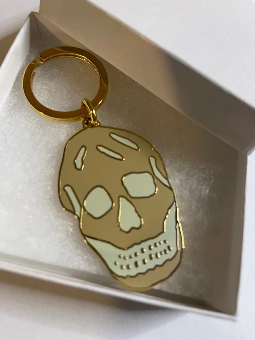 Alexander McQueen Taupe Skull Keychain with Cream Inlay